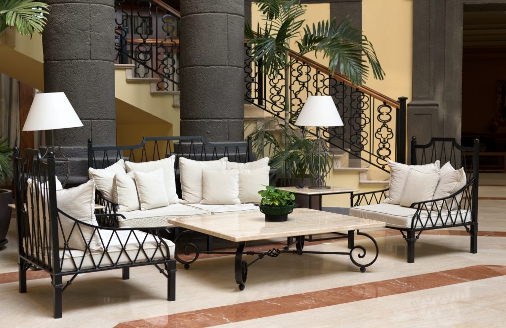The lobby of the hotel.